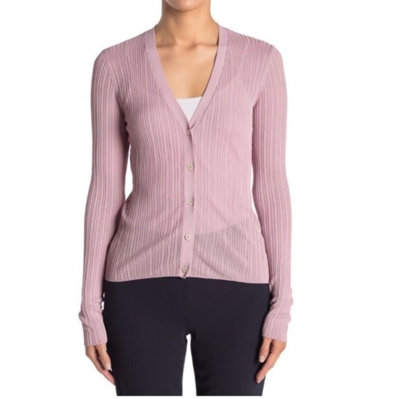 Theory Pointelle Cardigan in Dark Lilac - Picture 3 of 7